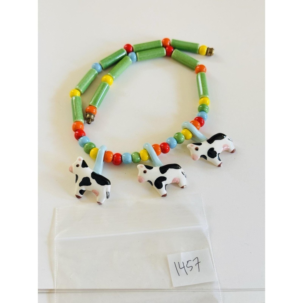 Flying Colors Signed Cow NECKLACE Ranch Western CERAMIC VTG Colorful Statement - Picture 7 of 7
